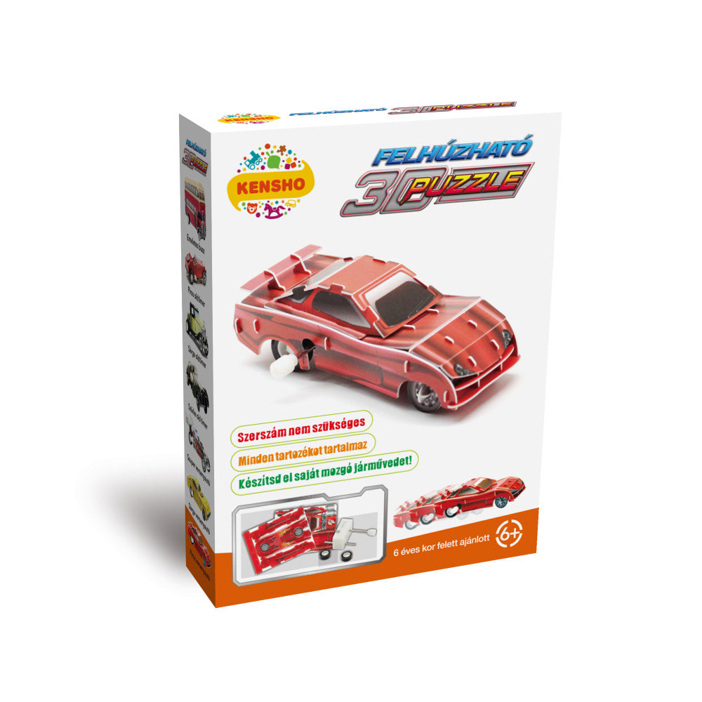 Felhúzható 3D Puzzle - Piros Versenyautó